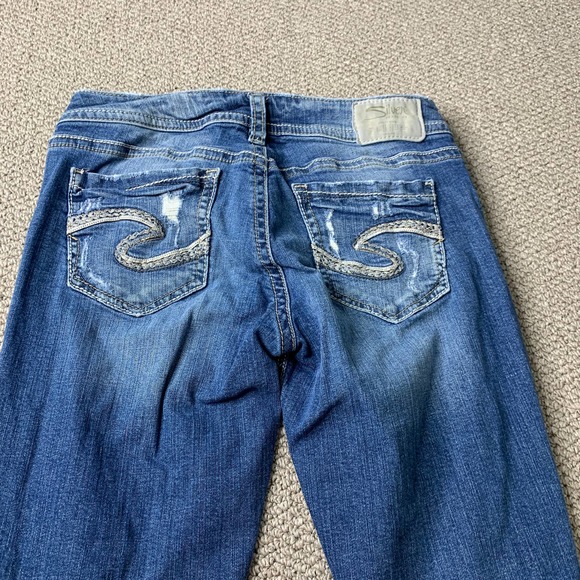 Silver Jeans‎ Womens Jeans 29 Blue Dark Wash Denim Distressed Suki Skinny Crop - Picture 5 of 13